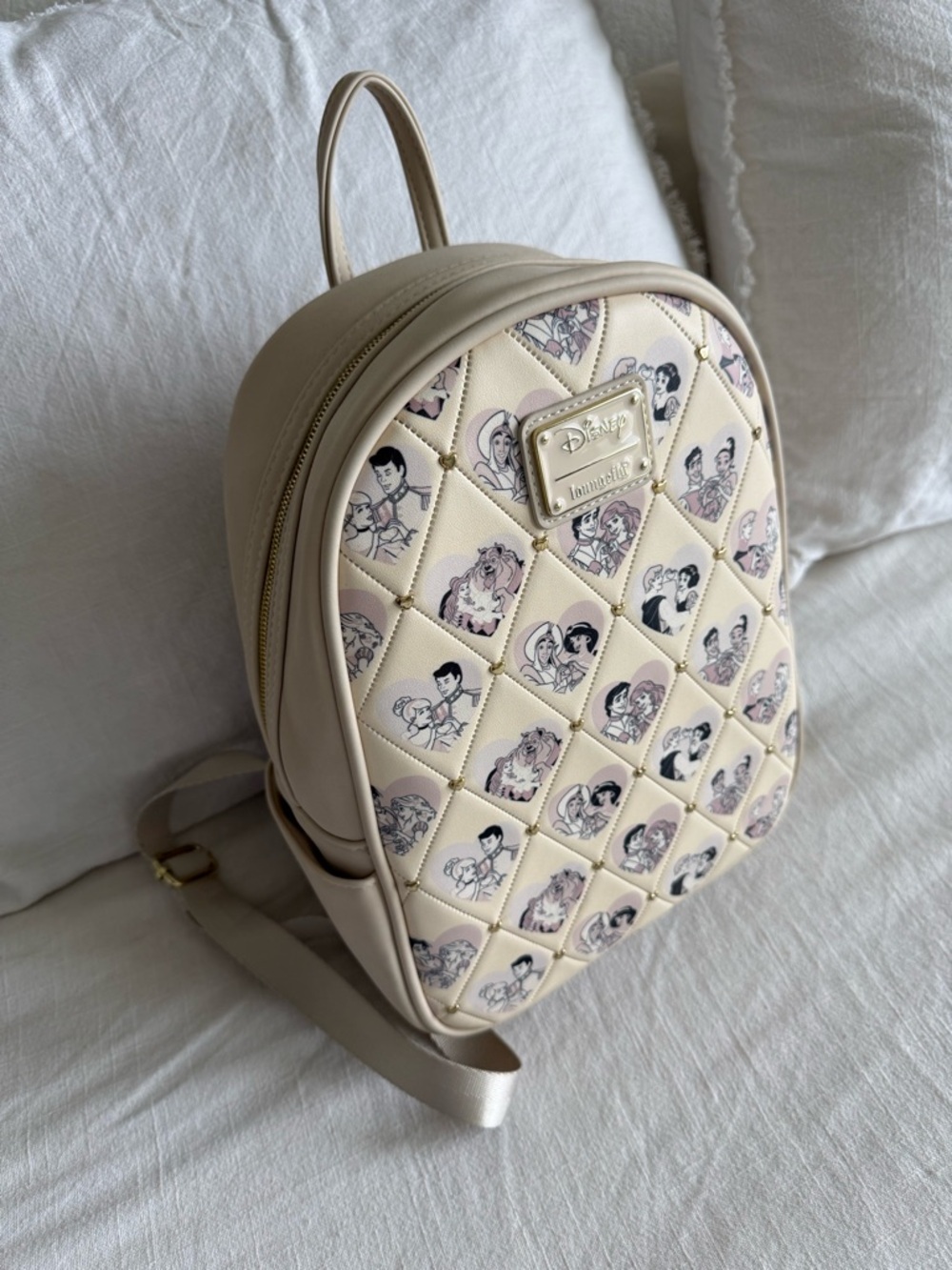 RARE Loungefly Cream Quilted Disney Princess Mini Backpack